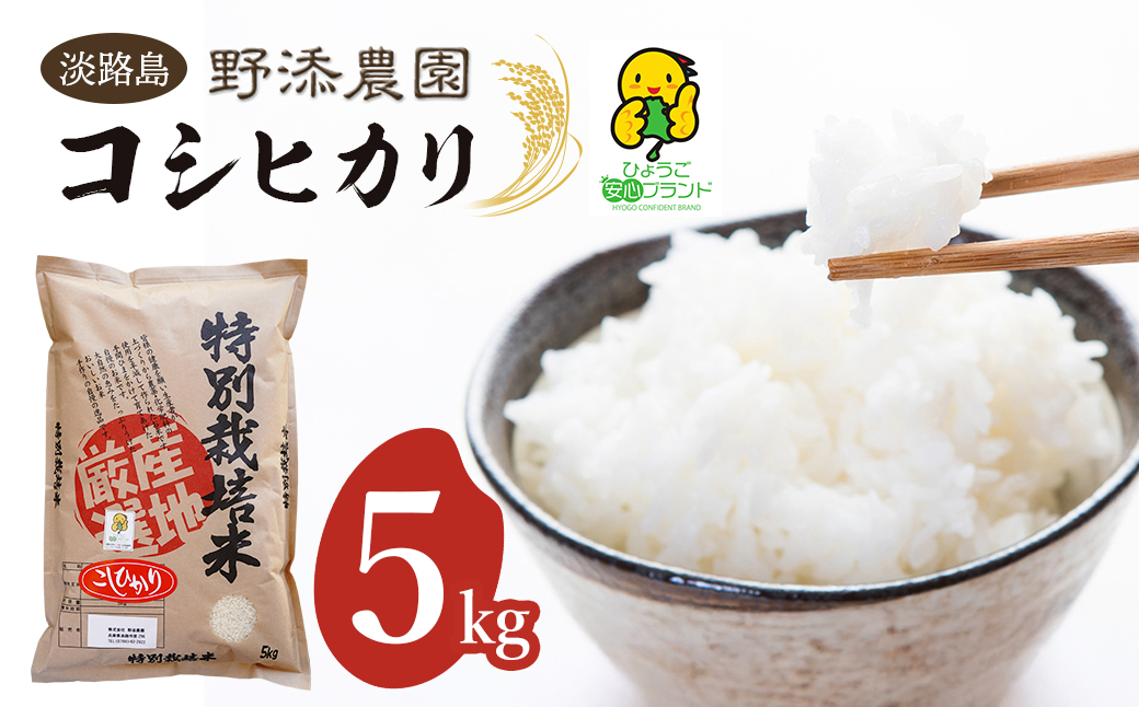 兵庫県淡路市のふるさと納税 野添農園のコシヒカリ 5kg「ひょうご安心ブランド」　[精米 白米]
