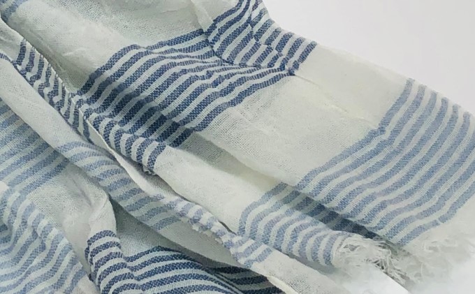 ストール 藍染 蚊帳織 ガーゼ ストライプストール 藍 雑貨 日用品 ファッション 織物 染物 工房夢細工 