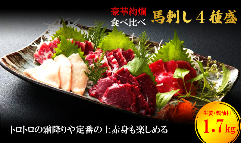 馬刺し 熊本 赤身 霜降り 数量限定 馬刺 大トロ 中トロ 上赤身 コウネ 4種盛り 1700g 豪華絢爛 食べ比べ セット 馬肉 肉 お肉 冷凍 