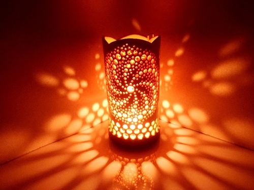 竹製キャンドルホルダー 曼荼羅J-2(表皮剥ぎタイプ)／竹あかり 癒し