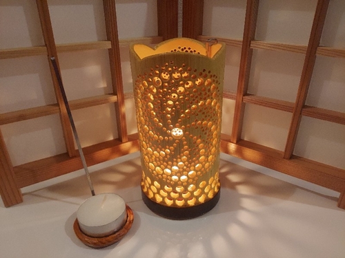 竹製キャンドルホルダー 曼荼羅J-2(表皮剥ぎタイプ)／竹あかり