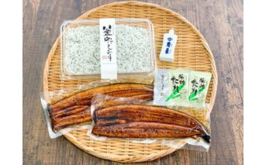 E6101n_うなぎ蒲焼2本と釜揚げしらす300gコラボセット 【角長特製醤油タレ付き】【湯浅町×有田川町】   ※着日指定不可