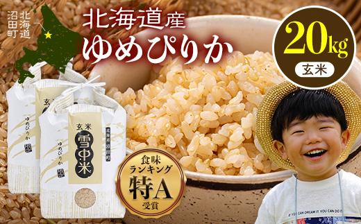 【先行予約】令和7年産 特Aランク米 ゆめぴりか 玄米 20kg（10kg×2袋）【6月発送】雪冷気 籾貯蔵 雪中米 北海道 nr-0606