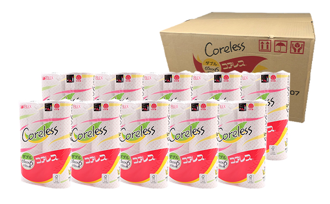 【CF】コアレス トイレットペーパー ダブル 65m巻 60ロール 【納期:1～2ヵ月】まとめ買い トイレ リサイクル 長持 防災 常備品 日用雑貨 消耗品 生活必需品 備蓄 ペーパー 紙 北海道 倶知安町 ※沖縄県・離島配送不可※ 日用品 福祉用品 