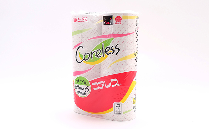 【CF】コアレス トイレットペーパー ダブル 65m巻 60ロール 【納期:1～2ヵ月】まとめ買い トイレ リサイクル 長持 防災 常備品 日用雑貨 消耗品 生活必需品 備蓄 ペーパー 紙 北海道 倶知安町 ※沖縄県・離島配送不可※ 日用品 福祉用品 