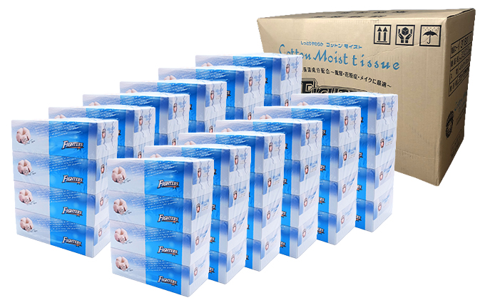 【CF】日本ハムファイターズ コットンモイストティッシュ 180W 48箱 【納期:1～2ヵ月】まとめ買い トイレ リサイクル 長持 防災 常備品 日用雑貨 消耗品 生活必需品 備蓄 ペーパー 紙 北海道 倶知安町 ※沖縄県・離島配送不可※ 日用品 福祉用品 