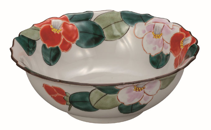 九谷焼　7号鉢・紅白椿 a01 民芸品 工芸品 焼き物 食器 