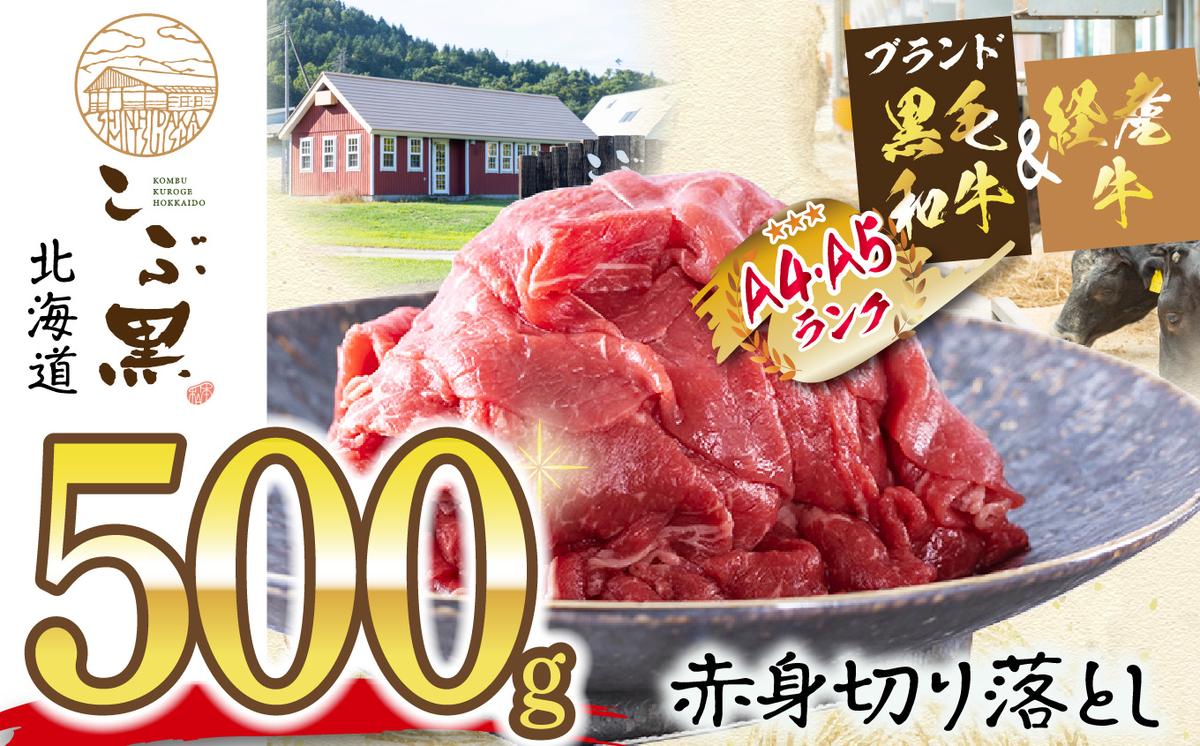 【北海道新ひだか町】訳あり 北海道産 黒毛和牛 こぶ黒 A5 A4 赤身 切り落とし 計 500g