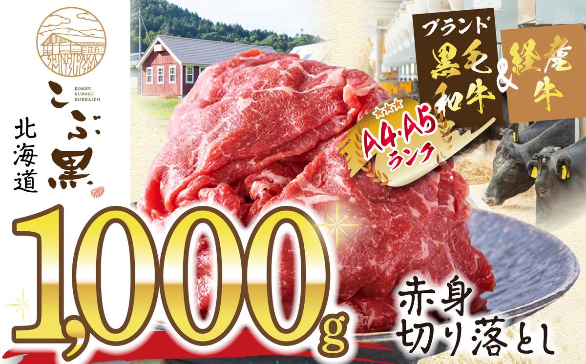 【北海道新ひだか町】訳あり 北海道産 黒毛和牛 こぶ黒 A5 A4 赤身 切り落とし 計 1kg (500g×2パック)