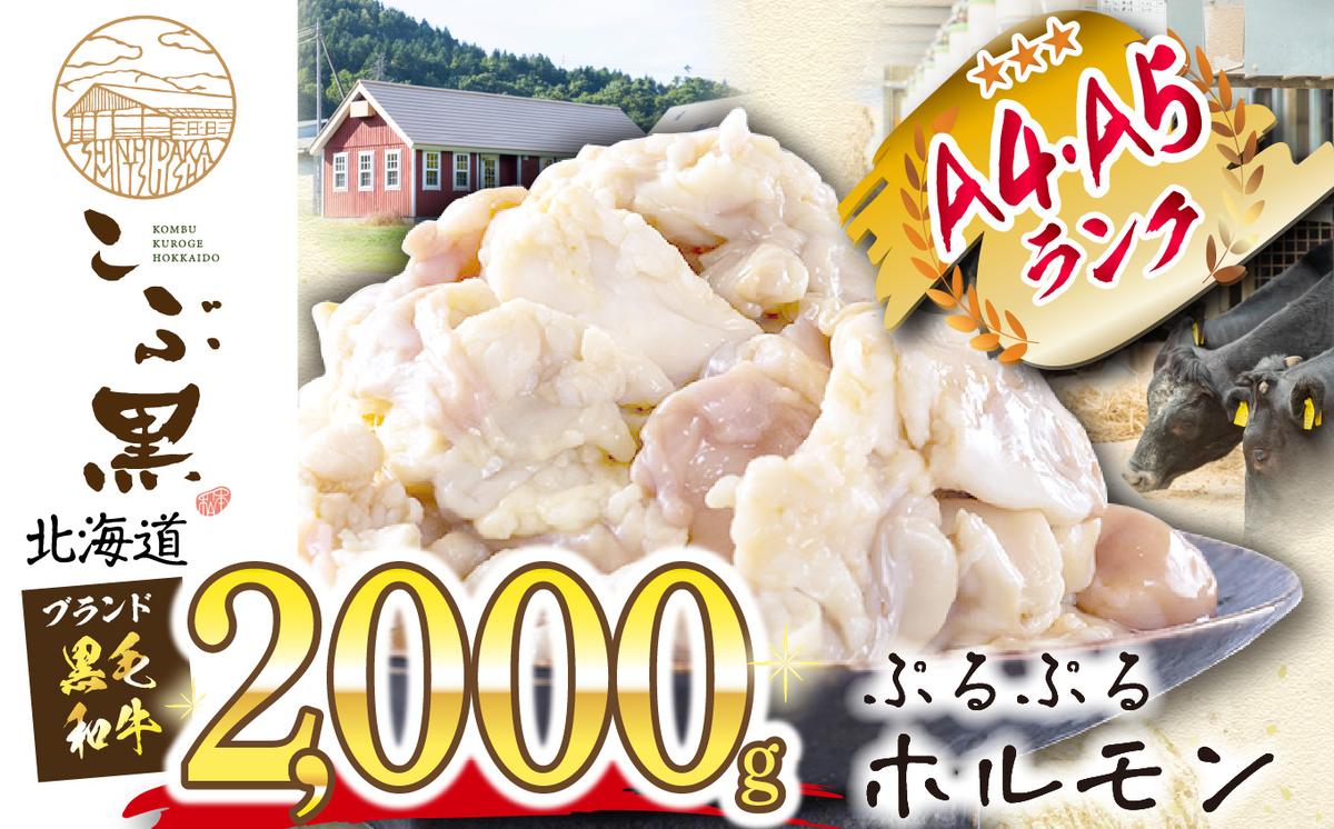 【北海道新ひだか町】北海道産 黒毛和牛 こぶ黒 A5 A4 ぷるぷる 和牛 ホルモン 計 2kg (500g×4パック)