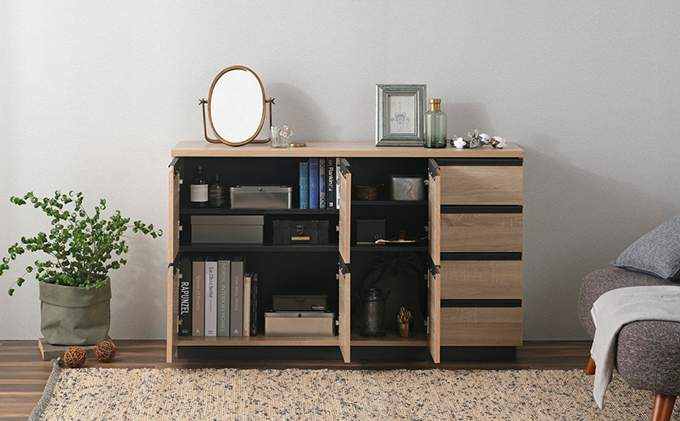 リビングキャビネット RCB-1190 ライトナチュラル 雑貨 日用品 インテリア ロータイプ 大容量 ワイドタイプ 扉収納 引き出し収納 アイリスオーヤマ 新生活 一人暮らし 生活応援