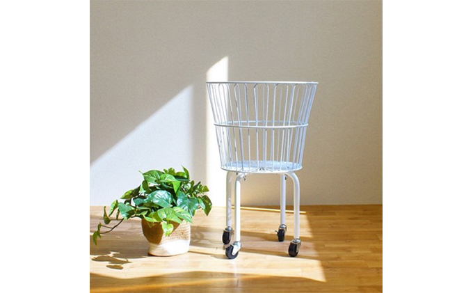 スリム円形バスケットワゴン ランドリーワゴン キャスター付き インテリア 収納 組み立て必要 