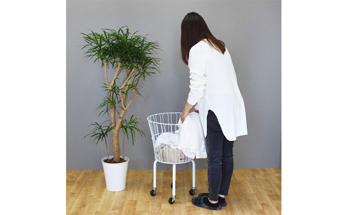 スリム円形バスケットワゴン ランドリーワゴン キャスター付き インテリア 収納 組み立て必要 