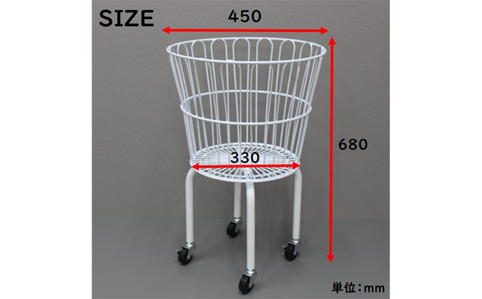スリム円形バスケットワゴン ランドリーワゴン キャスター付き インテリア 収納 組み立て必要 