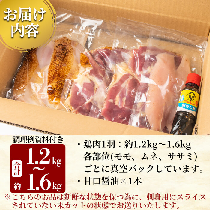 鹿児島県霧島市のふるさと納税 A0-278 国産！高原鶏 鶏刺し一羽セット(約1.2～1.6kg・未カット)【ワタセ食鳥】霧島市 鹿児島 鳥刺し たたき 鶏肉 鳥肉