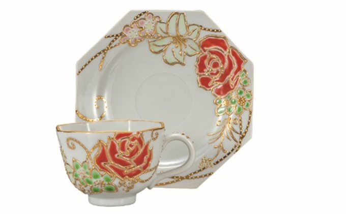 九谷焼 カップ＆ソーサ・バラ　相川志保 a04 工芸品 民芸品 伝統技術 ソーサー 