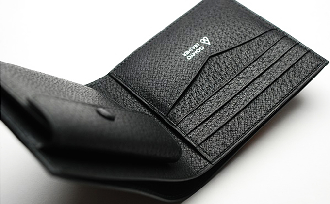 【GOMYO　LEATHER】猪革　手縫い二つ折り財布（黒） ファッション小物 