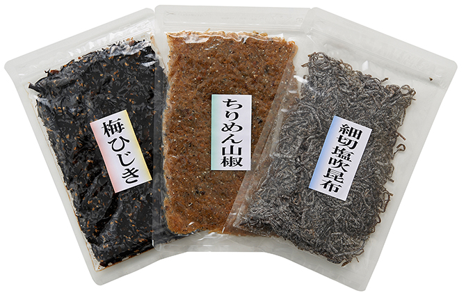小豆島 こだわり 佃煮 3種 セット 詰め合わせ 梅ひじき ちりめん山椒 塩吹昆布 ご飯のお供 ごはんのお供 惣菜 副菜 おつまみ つまみ つくだ煮 佃煮詰め合わせ こんぶ 食品 香川 香川県 土庄町