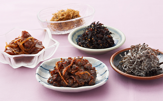 小豆島 こだわり 佃煮 5種 セット 詰め合わせ 梅ひじき ちりめん山椒 塩吹昆布 畑のビーフ しじみ時雨 ご飯のお供 ごはんのお供 惣菜 副菜 おつまみ つまみ つくだ煮 佃煮詰め合わせ こんぶ 大豆ミート 食品 香川 香川県 土庄町