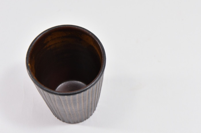 京焼「新羅釉木賊紋ビアグラス」【黒】1個〈ビアグラス グラス 京焼 手作り 工芸品 食器 陶器 木賊紋 新羅釉〉 京焼グラス 