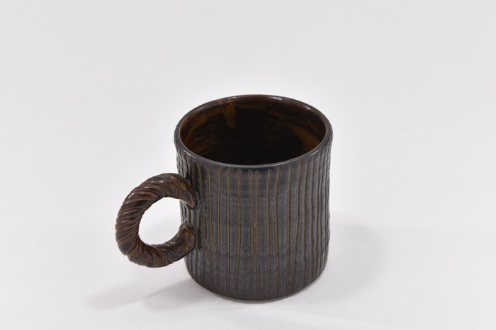 京焼「新羅釉木賊紋マグカップ」【黒】1個〈マグカップ 京焼 手作り カップ 食器 陶器 工芸品 新羅釉 木賊紋〉 