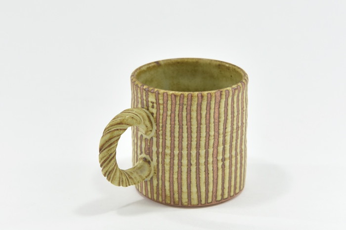 京焼「遙白釉木賊紋マグカップ」【ピスタチオグリーン】1個〈マグカップ 京焼 手作り カップ 食器 陶器 工芸品 遙白釉 木賊紋〉 