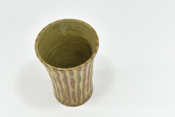 京焼「遙白釉木賊紋ふち返りビアグラス」（ピスタチオグリーン）１個〈ビアグラス グラス ふち返り 京焼 手作り 工芸品 食器 陶器 遙白釉 木賊紋〉 京焼グラス 