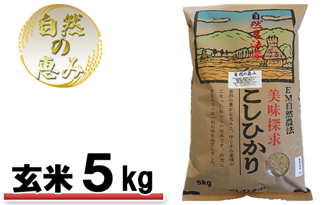 自然農法米こしひかり「自然の恵み」玄米5kg《特別栽培米》 お米 コシヒカリ 特別農法 自然米 化学肥料ゼロ JAS有機栽培 安全なお米 