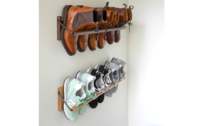 Sneaker wall スニーカーウォール  SW-680WN ウォールナット（おおよそ3足収納 ウォルナット無垢材 壁掛け 木製 シューズラック スリッパラック）【配達不可：沖縄・離島】 雑貨 日用品 家具 