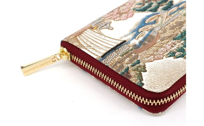 【文庫屋大関】大容量　ぐるっとファスナーの長財布　浮世絵　待乳山【皮革工芸品】 ファッション 小物 仕切り カードポケット ロングポケット 