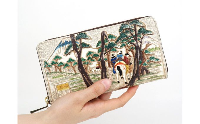 【文庫屋大関】大容量　ぐるっとファスナーの長財布　浮世絵　吉原【皮革工芸品】 ファッション 小物 仕切り カードポケット ロングポケット 