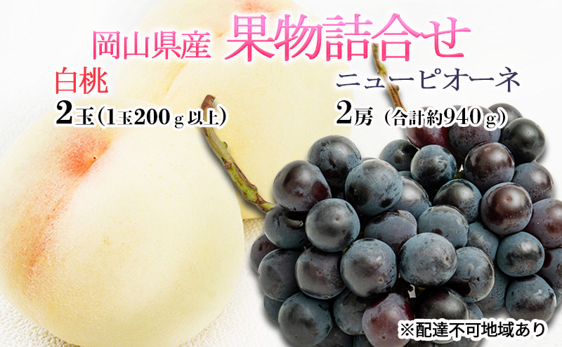 【岡山県玉野市】桃 ぶどう 2026年 先行予約 果物詰合せ 白桃 2玉(1玉200g以上) ニュー ピオーネ 2房(合計約940g)化粧箱入り 岡山県産 国産 フルーツ ギフト  もも セット