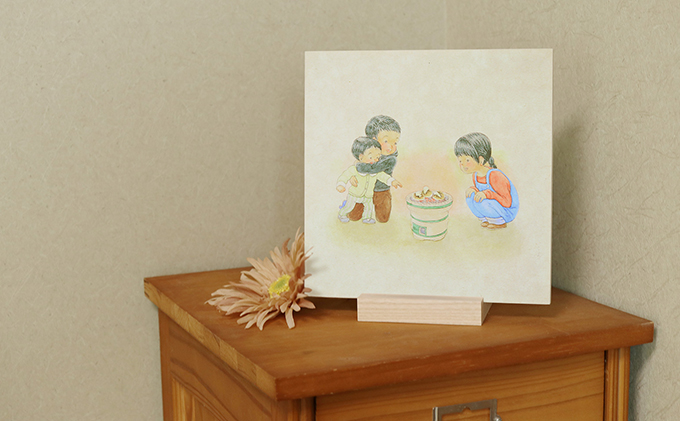 センテンヤアートパネル　『えものがたり』−餅やき− 絵画 和紙 印刷 木製パネル シンプル 洋風 和風 