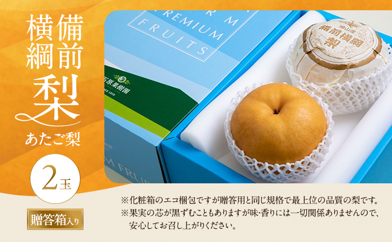 梨 備前横綱梨（あたご梨） 2玉 (1玉1～1.4kg）贈答箱 【11月下旬～2月中旬頃発送】ナシ なし 岡山県産 国産 フルーツ 果物 ギフト 石原果樹園 