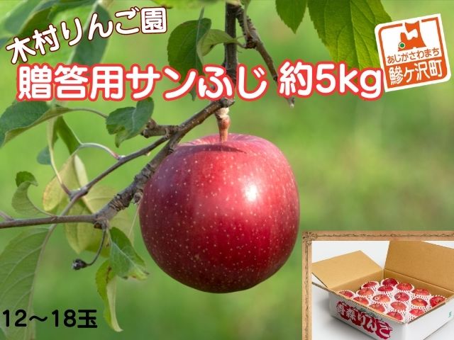 【青森県鰺ヶ沢町】りんご 青森 サンふじ リンゴ 約 5kg (12〜18玉) 青森県 鰺ヶ沢町産 木村りんご園 フルーツ 果物 果物類 白神山地 林檎 サンフジ ふじ ※オンライン決済限定