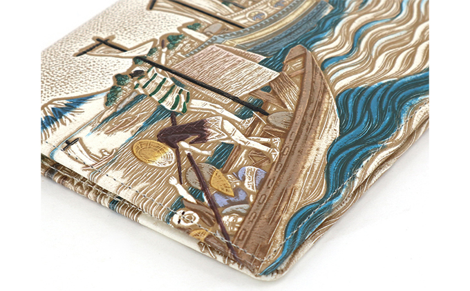 【文庫屋大関】パーソナルホルダー　浮世絵　荒井宿【皮革工芸品】 ファッション 小物 シンプル パスポートケース 病院セット 型押し 大関卯三郎 牛革 
