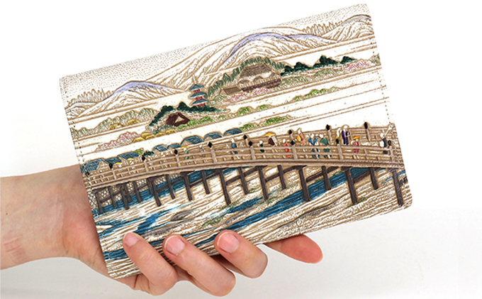 【文庫屋大関】パーソナルホルダー　浮世絵　三条大橋【皮革工芸品】 ファッション 小物 シンプル パスポートケース 病院セット 型押し 大関卯三郎 牛革 