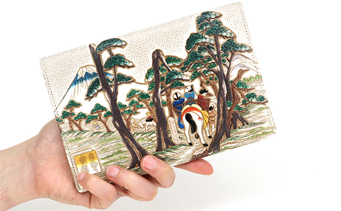 【文庫屋大関】パーソナルホルダー　浮世絵　吉原【皮革工芸品】 ファッション 小物 シンプル パスポートケース 病院セット 型押し 大関卯三郎 牛革 