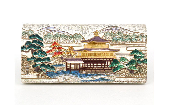 【文庫屋大関】スッキリ大人の財布　束入れ　浮世絵　金閣寺【皮革工芸品】 ファッション小物 手作業 手塗 