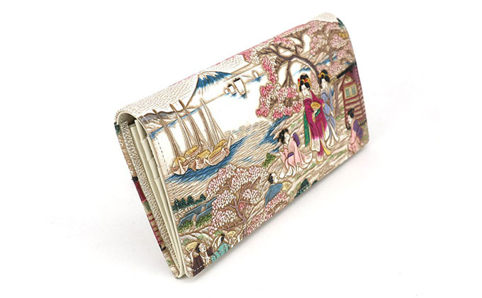 【文庫屋大関】スッキリ大人の財布　束入れ　浮世絵　御殿山【皮革工芸品】 ファッション小物 手作業 手塗 