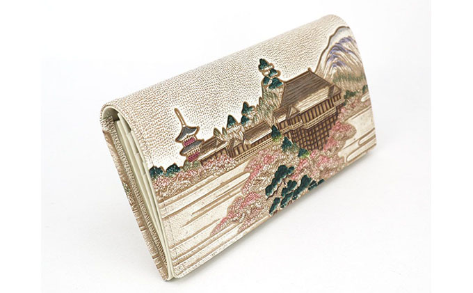 【文庫屋大関】スッキリ大人の財布　束入れ　浮世絵　清水寺【皮革工芸品】 ファッション小物 手作業 手塗 