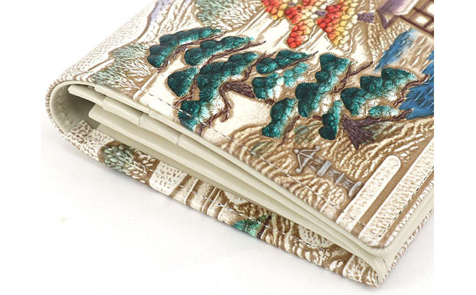 【文庫屋大関】スッキリ大人の財布　束入れ　浮世絵　金閣寺【皮革工芸品】 ファッション小物 手作業 手塗 