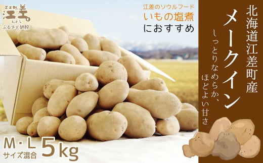 [9月頃〜順次出荷]北海道江差産 メークイン 5kg M・L混合 しっとり甘い江差産 秋の収穫 北海道のじゃがいも いもの塩煮にぴったり いかの塩辛と一緒にどうぞ ジャガバター フライドポテト