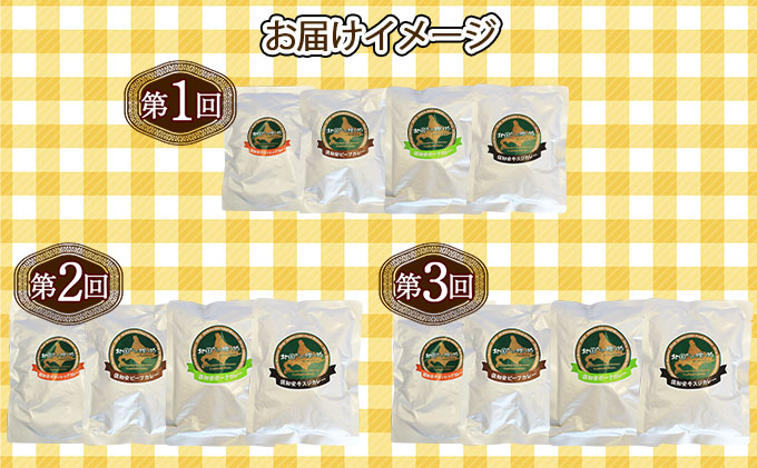 【定期便】毎月1回 計3回 カレー 4種 食べ比べ 4個 中辛 チキンレッグ スープカレー レトルト 業務用 北海道 倶知安町 【定期便・チキンカレー・ビーフカレー】 