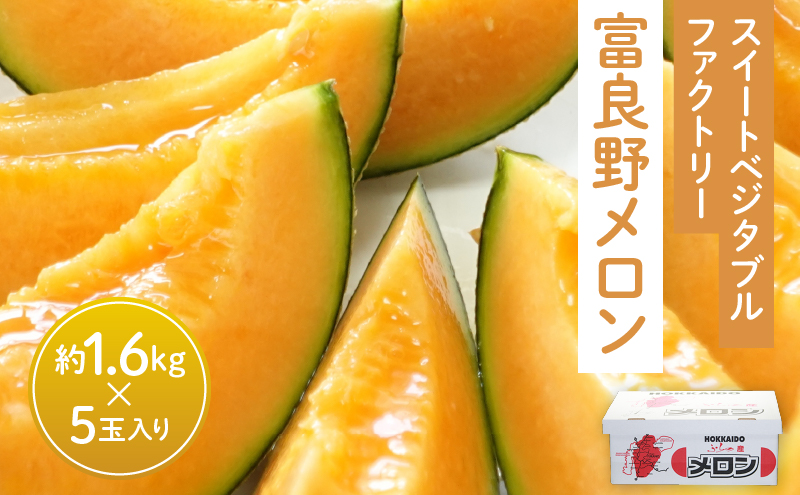 【北海道富良野市】【2026年7月中旬〜発送】北海道 富良野 メロン 約1.6kg×5玉入り (スイートベジタブルファクトリー) メロン フルーツ 果物 新鮮 甘い 贈り物 ギフト 道産 ジューシー おやつ ふらの ブランド 夏