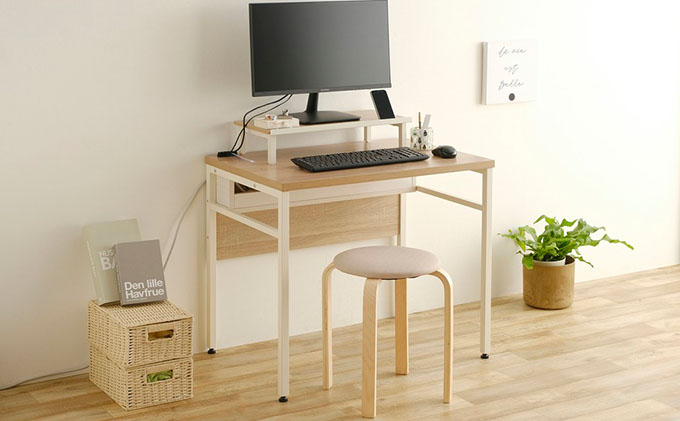 ケーブル収納デスク モニター台付 CSD-800M ライトナチュラル/ホワイト  アイリスオーヤマ 雑貨 日用品 インテリア 