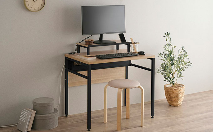 ケーブル収納デスク モニター台付 CSD-800M ライトナチュラル/ブラック アイリスオーヤマ 雑貨 日用品 インテリア 