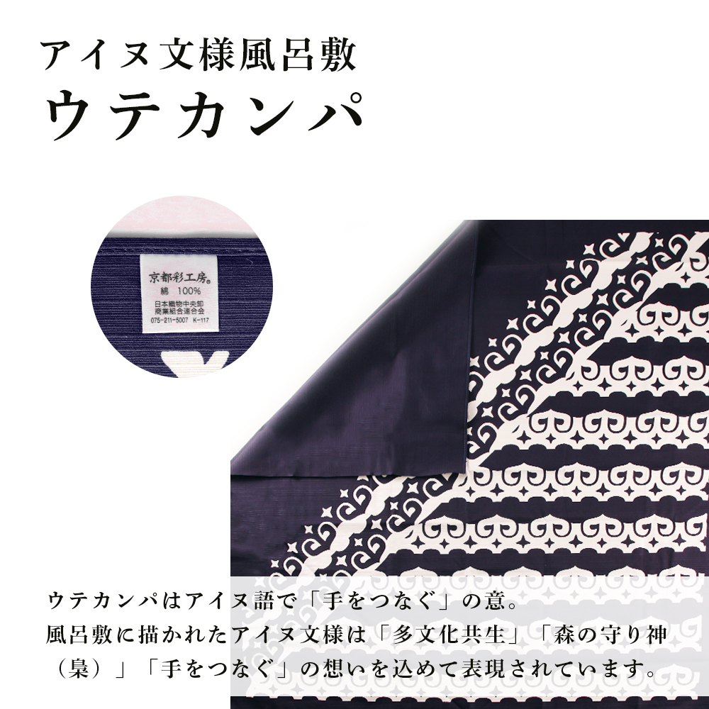 北海道白老町のふるさと納税 【共生の想い・ウテカンパ～手をつなぐ～】アイヌ文様風呂敷（青）