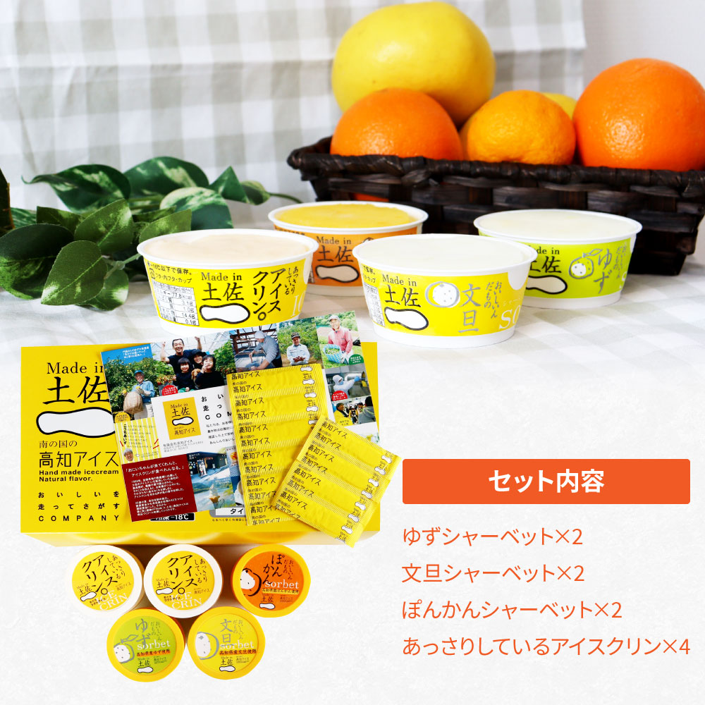 TKA014　Made in 土佐のアイスクリンと柑橘シャーベットセット／高知を代表する素朴で懐かしい味のアイス「アイスクリン。」と土佐文旦・ゆずなどの柑橘類のジューシーな味わいの3種を組み合わせたギフトセット。2022 食べ物 詰め合わせ プレゼント 人気