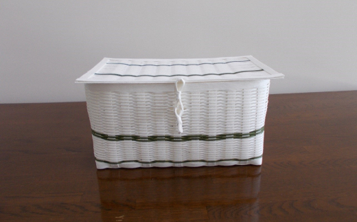 15-185 手作りのカゴ 3点セット(白＆グリーン)